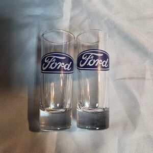 Ford Logo Clear and Blue Shot Glass~Pair
